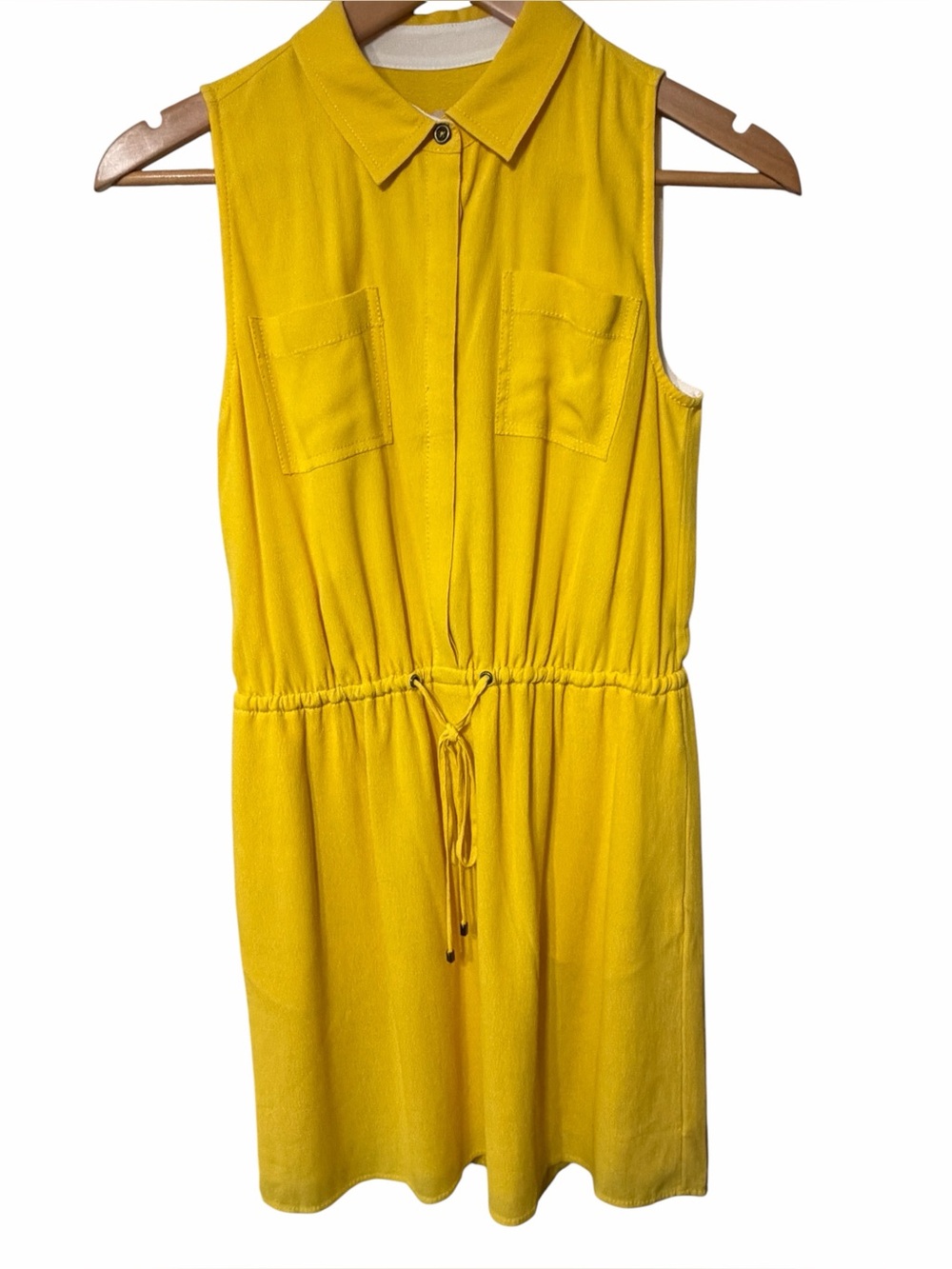Banana Republic Dress Womens Size 2 Yellow  Sleeveless Crepe Drawstring Waist